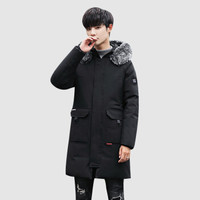 俞兆林羽绒服男白鸭绒中长款修身连帽毛领韩版休闲男羽绒外套2019冬YMYR198424黑色3XL