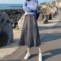 AUDDE 2019秋季新款女装新品半身裙女百褶半身裙子女中长款韩版a字高腰ins超火 HCYYY772 灰色 XL