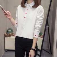 朗悦女装 2019秋季新款长袖衬衫女韩版宽松纯色白衬衣学生休闲上衣 LWCC198505 白色 M