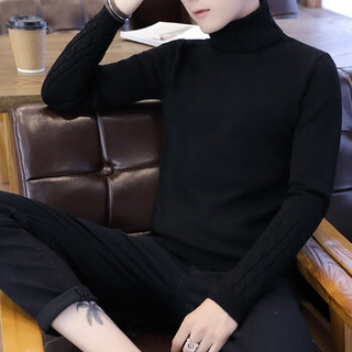 俞兆林（YUZHAOLIN）针织衫 男士潮流纯色螺纹毛衣高领羊毛衫211-1-M9126黑色XL