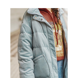 茵曼（INMAN）2019冬装新款时尚清新气质立领系带领宽松羽绒服女 18941|22042 灰蓝色 XL