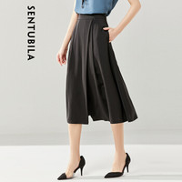 尚都比拉纯色高腰半身裙女2019女装新品收褶大摆A字裙 Q93Q1526941 黑色 S