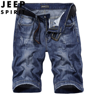 吉普 JEEP 夏季牛仔短裤男士直筒青年薄款潮流时尚五分裤弹力中裤WC-J8020 蓝色 30