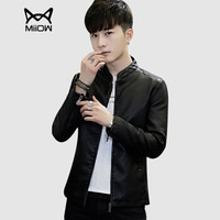 猫人(MiiOW)皮衣男士潮流机车皮衣时尚百搭帅气立领PU皮夹克外套A428-1-PY02黑色L