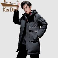 金盾（KIN DON）羽绒服 男2019冬季新款百搭韩版潮流连帽后背印花大口袋长款外套 4016-3- Y15 黑色 XL