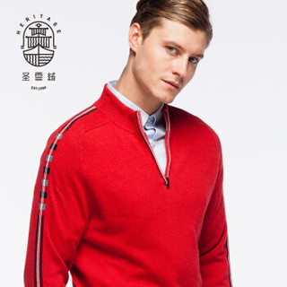 圣雪绒秋冬新款纯羊绒衫男半高领撞色运动系针织套衫