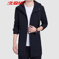 北极绒（Bejirong）风衣男 2019秋季新款中长款修身时尚连帽青年休闲男装 XZ710-8003 黑色 L