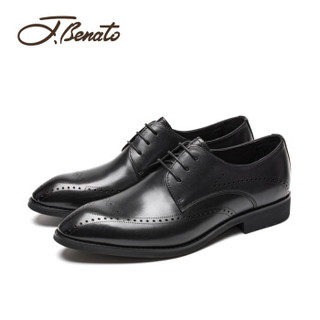 宾度（J.Benato）男士英伦系带商务正装皮鞋男尖头婚鞋 V8R401 黑色 40