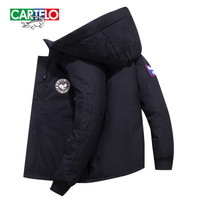 卡帝乐鳄鱼(CARTELO)羽绒服男2019冬季新品常规款加厚保暖时尚修身连帽男装外套 黑色 L