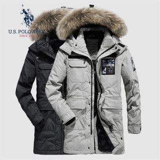 U.S. POLO ASSN. 羽绒服 2019秋冬季新品加厚中长款宽松可拆卸帽子外套保暖大衣男装 6194117030 米灰色 XL