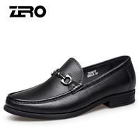 零度(ZERO)男士头层牛皮压花套脚舒适低跟经典商务正装鞋子 Z93937 黑色 43码