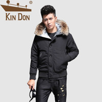 金盾（KIN DON）羽绒服 男2019冬季新款休闲百搭韩版潮流连帽加厚保暖毛领外套 QT2009-8758 黑色 L