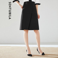 尚都比拉纯色不规则半身裙女2019女装新品时尚通勤A字裙 193Q1426379 黑色 XL