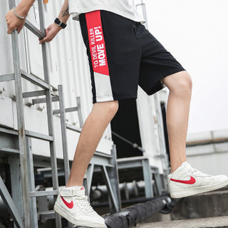 AEMAPE/美国苹果 休闲短裤男士2019夏季新款时尚运动五分工装短裤沙滩男裤子 S18黑红 3XL