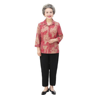 仙丫 2019夏季新款女装新品衬衫女奶奶衬衫60-70岁九分袖上衣薄外套 MMTH2973 绿色 XL