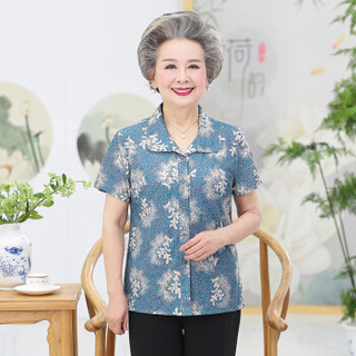 莉夏乐 2019夏季新品韩版女装中老年女装大码妈妈装老人衣服印花烫金短袖衬衫奶奶装 GZJS3213 绿小花 2XL