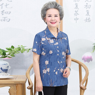 莉夏乐 2019夏季新品女装奶奶装翻领衬衫短袖老太太衣服中老年人气质上衣女 MMTH3136 红色 4XL