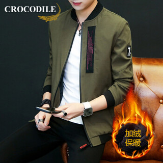 鳄鱼恤（CROCODILE）男休闲夹克 2019新款时尚弹力修身轻薄透气立领外套 99882108 军绿（加绒） 190/4XL