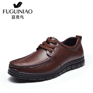 富贵鸟（FUGUINIAO）男士商务休闲头层牛皮鞋软面轻便舒适系带S909122 暗棕 39