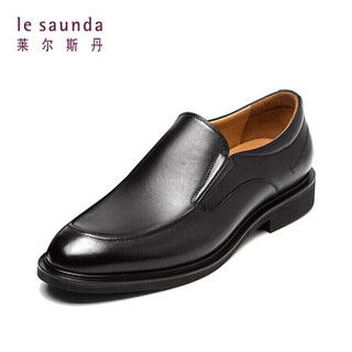莱尔斯丹 le saunda 时尚商务正装圆头套脚粗跟男德比皮鞋LS AMM32520 黑色 40