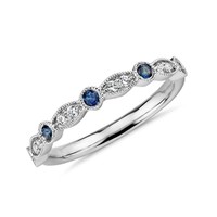 银联专享：Blue Nile 14K白金 镶蓝宝石与钻石戒指