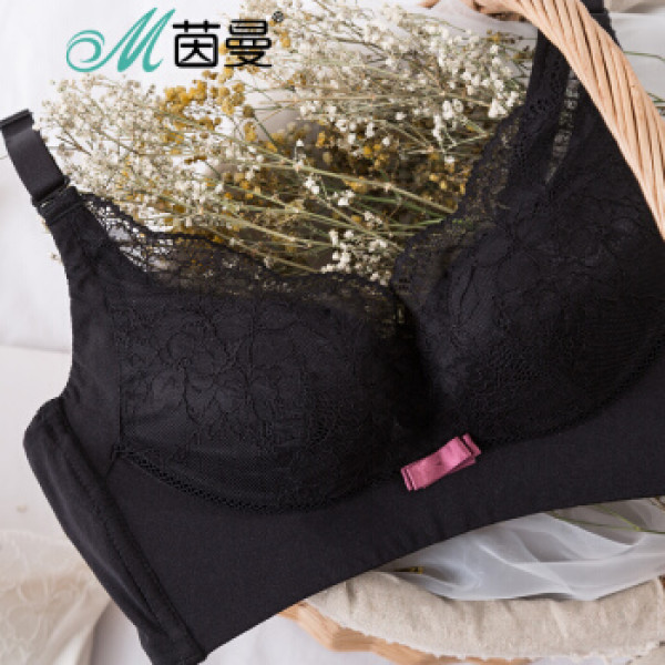 商品茵曼(inman)9881432001 舒适无痕按摩蕾丝无钢圈文胸内衣 黑色