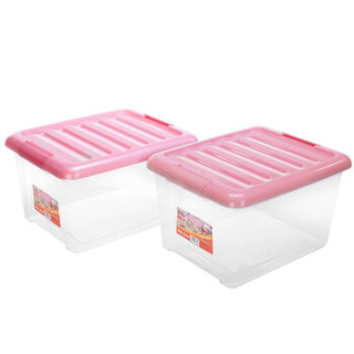 JEKO&JEKO 塑料透明收纳箱收纳盒21L 2只装衣服玩具整理箱零食多功能储物箱 粉色 SWB-5334
