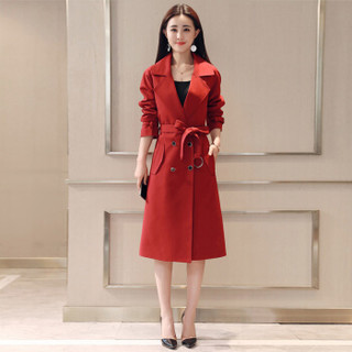 新薇丽（Sum Rayleigh）秋季新款2019 韩版修身显瘦开叉气质女装外套风衣女 ZDKW8158 红色 4XL