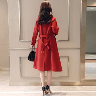 新薇丽（Sum Rayleigh）秋季新款2019 韩版修身显瘦开叉气质女装外套风衣女 ZDKW8158 红色 4XL