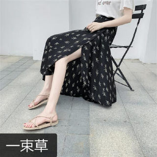 仙丫 2019夏季新款女装新品半身裙女海边沙滩裙一片式裹裙雪纺碎花长裙 zx1442-112 一束草 均码