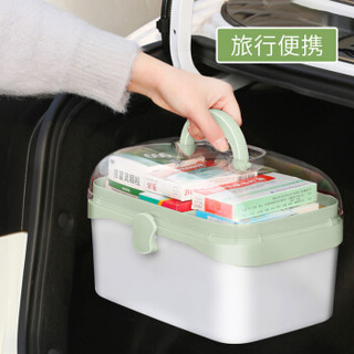 佳帮手 医药箱家用便携式双层大容量药盒收纳盒家庭多功能便携急救箱 透明大号绿色