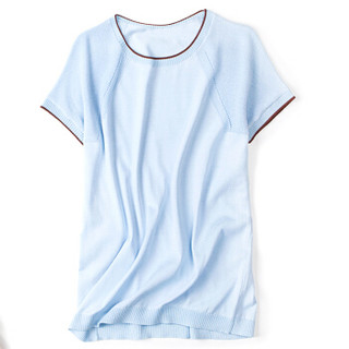 恒源祥短袖T恤女夏季韩版薄款针织冰丝上衣休闲半袖体恤打底衫潮 蓝色 170/92A/XL