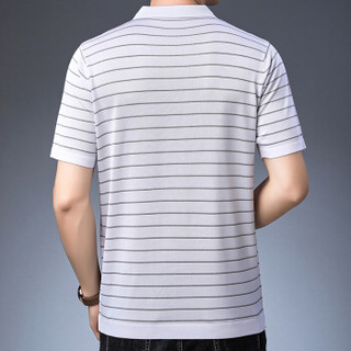 皮尔卡丹夏季男士短袖T恤薄款翻领时尚针织条纹显瘦短袖上衣T恤白色 XXXL