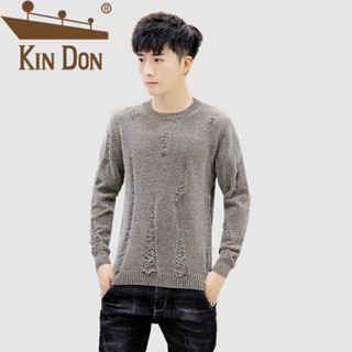 金盾（KIN DON）针织衫 男2019秋季新款休闲百搭韩版潮流时尚圆领打底衫 A303-MY01 卡其色 M