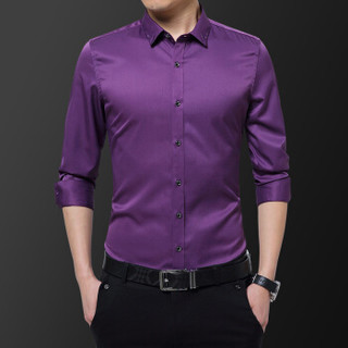 美国苹果 AEMAPE 衬衫男长袖2019新款韩版潮流寸衫修身帅气休闲商务男装 紫色 3XL
