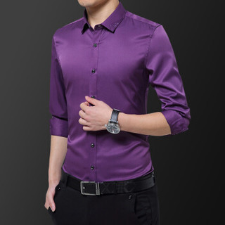 美国苹果 AEMAPE 衬衫男长袖2019新款韩版潮流寸衫修身帅气休闲商务男装 紫色 3XL