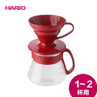 HARIO日本进口咖啡壶套装V60滴滤式耐热玻璃新手入门手冲咖啡具套装 01号  红色