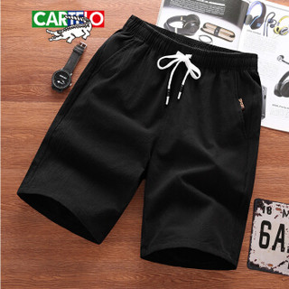 卡帝乐鳄鱼（CARTELO）五分裤 2019夏季新款男士时尚简约纯色五分休闲短款YF555黑色XL