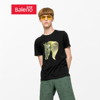 班尼路（Baleno）T恤男 2019春夏新品短T仿绣线动物印花t恤棉质短袖上衣男 88902268 00A XL