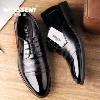 万西尼（WANSSENY ） 男士商务休闲正装皮鞋内增高6厘米经典低帮系带3088 黑色内增高 37