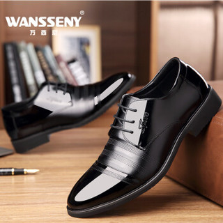 万西尼（WANSSENY ） 男士商务休闲正装皮鞋内增高6厘米经典低帮系带3088 黑色内增高 37