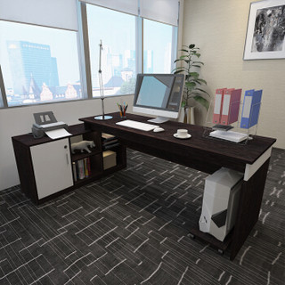 美宜德曼 电脑桌 1.4米L型左柜办公桌胡桃色 老板桌职员办公桌