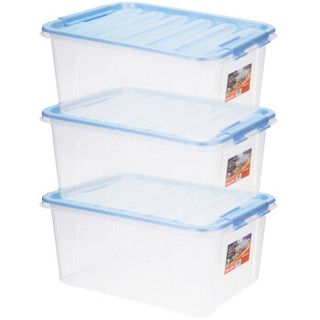 JEKO&JEKO 塑料透明收纳箱28L 3只装 整理箱玩具衣服收纳盒零食床底储物箱 蓝色SWB-5287
