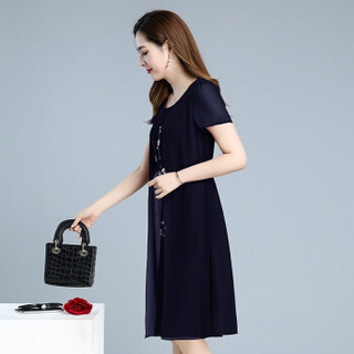 BANDALY 2019夏季女装新款连衣裙高端洋气收腰显瘦气质雪纺中年行长裙子 GZWHHH0350 黑色 XL