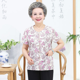 凡淑 2019夏季女装新款中老年女装妈妈装时尚印花60岁烫金立领短袖衬衫奶奶装打底衫 GZJS41602 花色3 XL