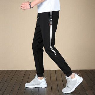 鸭鸭（YAYA）卫裤男2019新款时尚系带束脚舒适透气运动裤 W8852 黑色 2XL