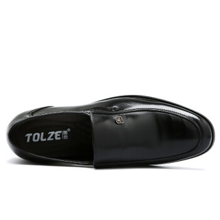 图哲（TOLZE）男士英伦商务正装皮鞋 懒人时尚套脚皮鞋 60611 黑色 39码