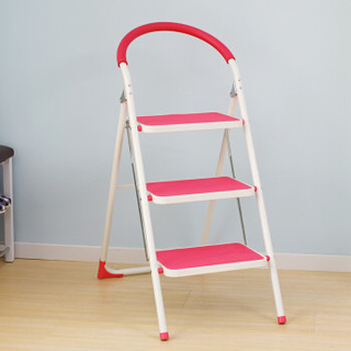 欧润哲 步梯 厚踏板人字形三步梯 玫红色进阶品质