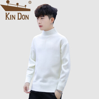 金盾（KIN DON）针织衫 男2019秋季新款休闲百搭韩版潮流时尚半高领纯色打底衫 A303-MY934 白色 3XL