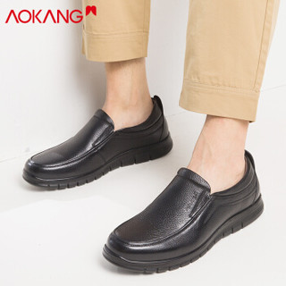 奥康（Aokang）官方男士圆头舒适套脚休闲圆头单鞋193212012黑色43码